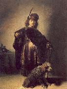 Rembrandt, Self portrait in oriental attire with poodle
